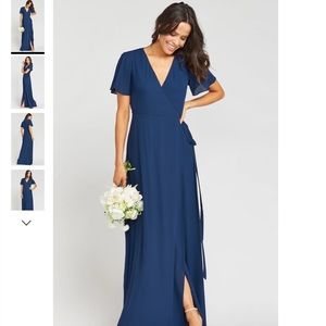 Show Me Your Mumu Sofia Wrap Dress Navy Crisp